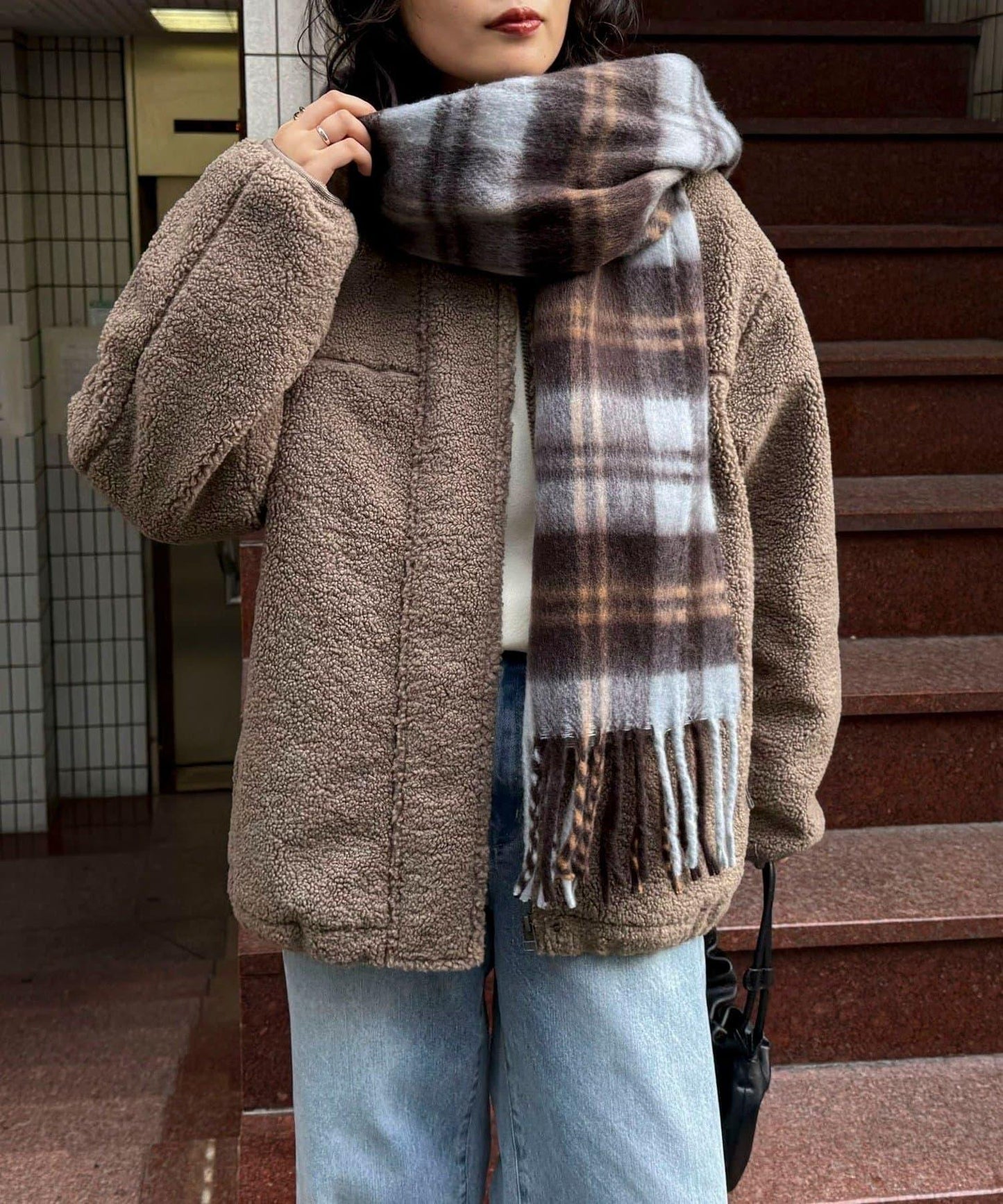 仿羊羔絨無領夾克