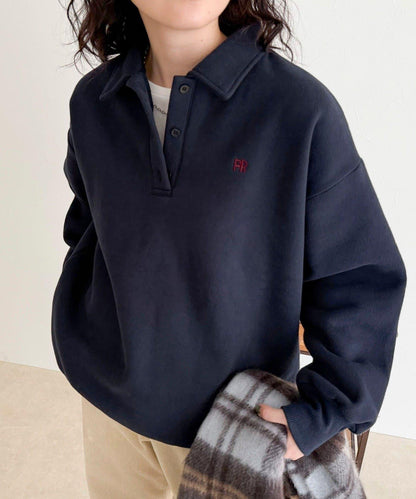 FR刺繡翻領加絨衛衣套頭衫