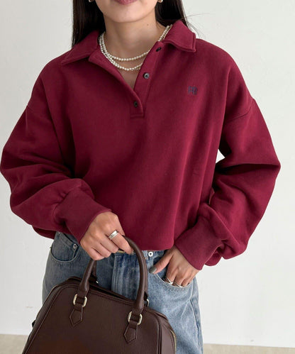 FR刺繡翻領加絨衛衣套頭衫