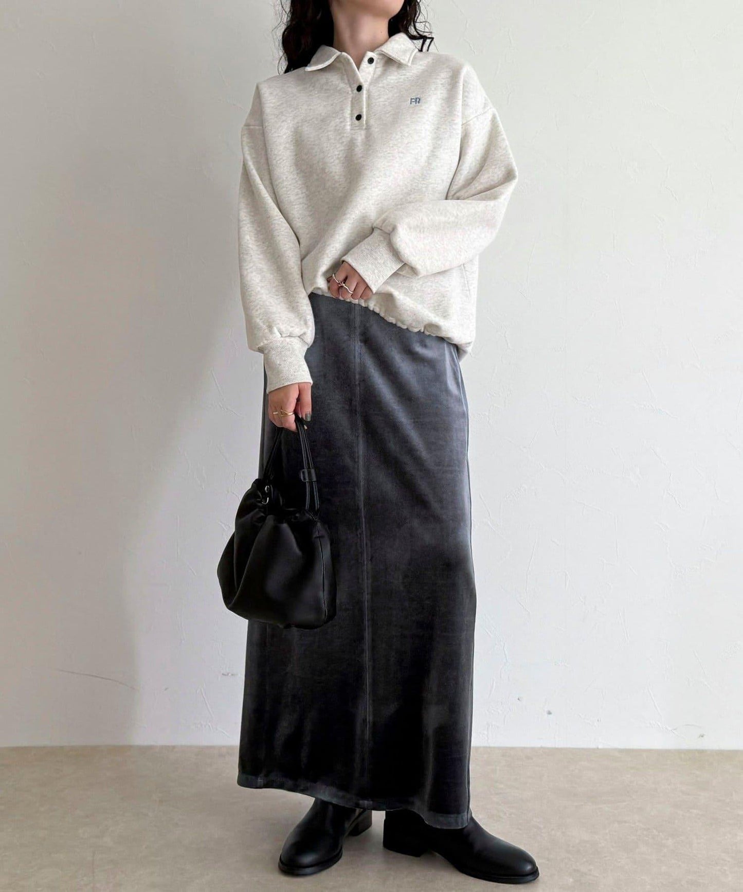 FR刺繡翻領加絨衛衣套頭衫