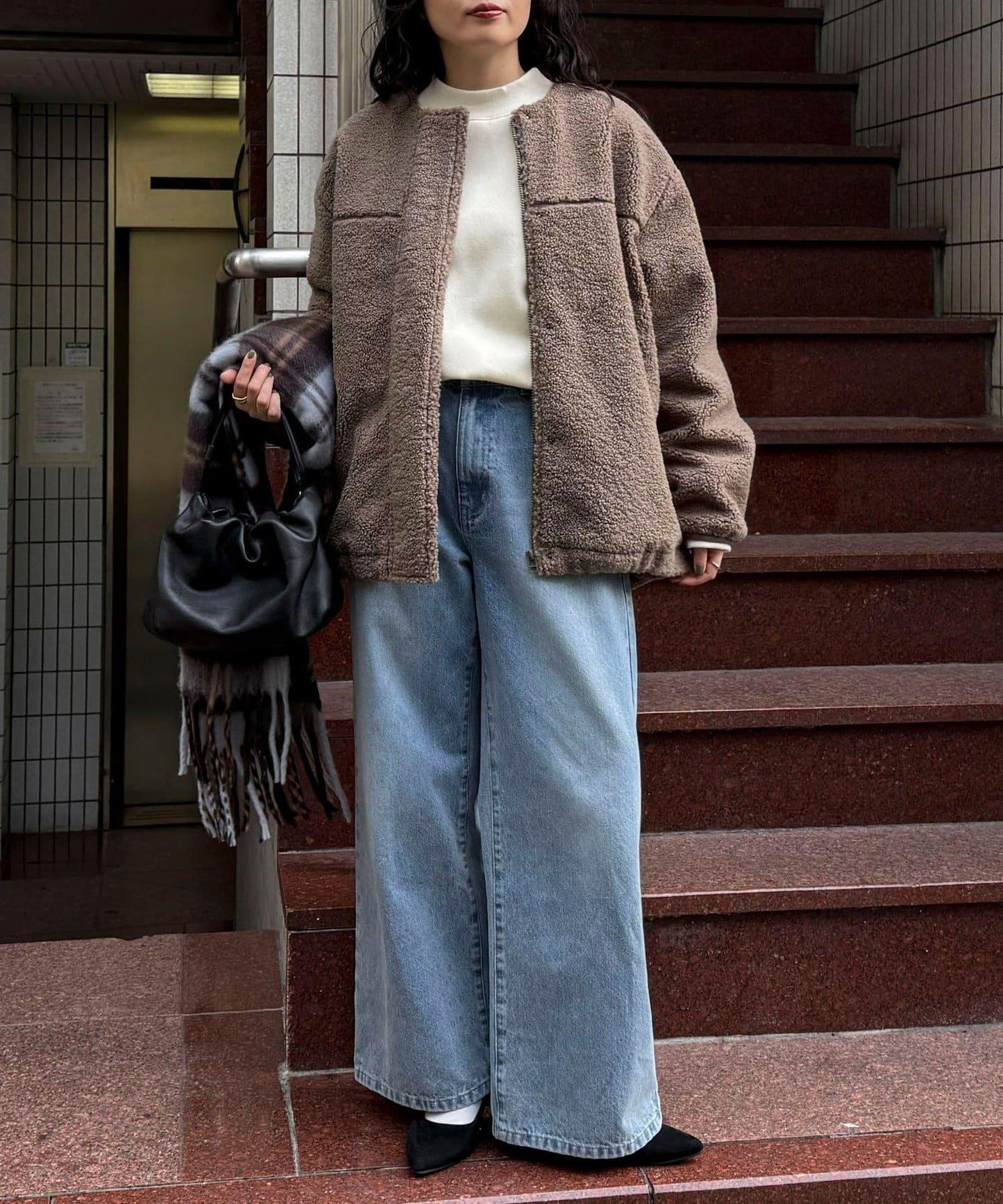 仿羊羔絨無領夾克