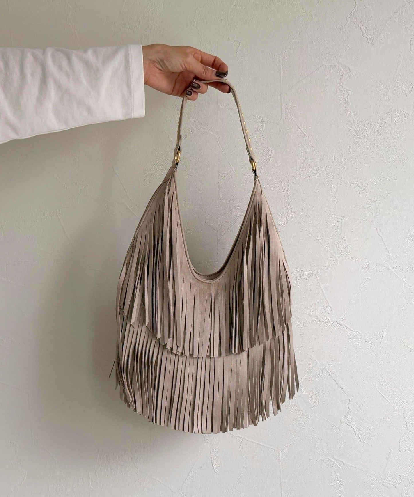 麂皮流蘇圓形包