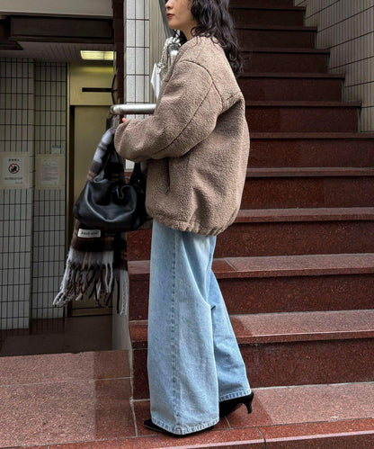 仿羊羔絨無領夾克