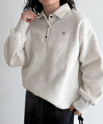 FR刺繡翻領加絨衛衣套頭衫