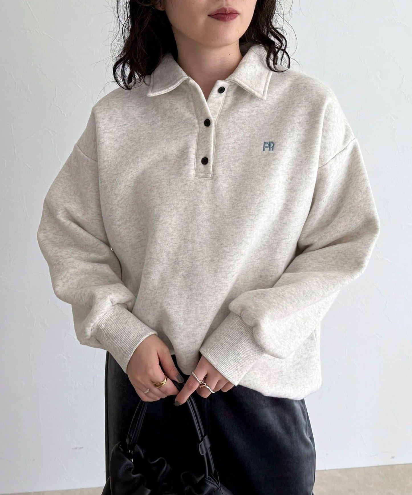 FR刺繡翻領加絨衛衣套頭衫