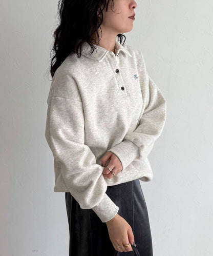 FR刺繡翻領加絨衛衣套頭衫