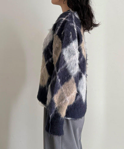 菱格紋磨毛V領針織衫