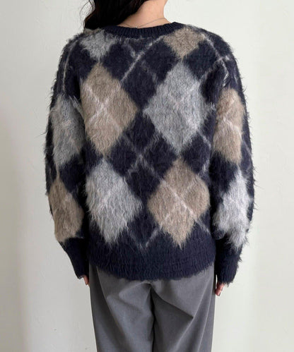 菱格紋磨毛V領針織衫