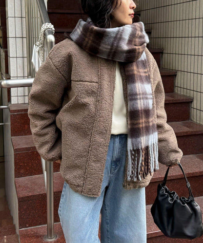 仿羊羔絨無領夾克