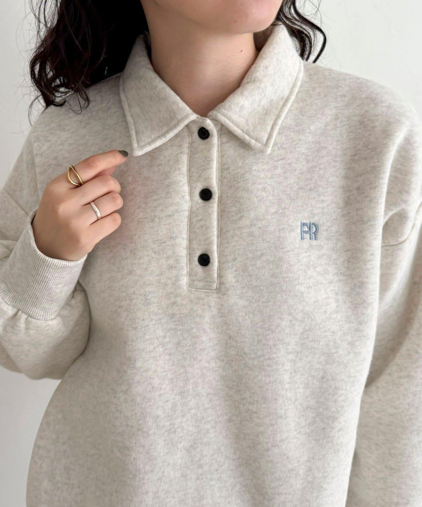 FR刺繡翻領加絨衛衣套頭衫