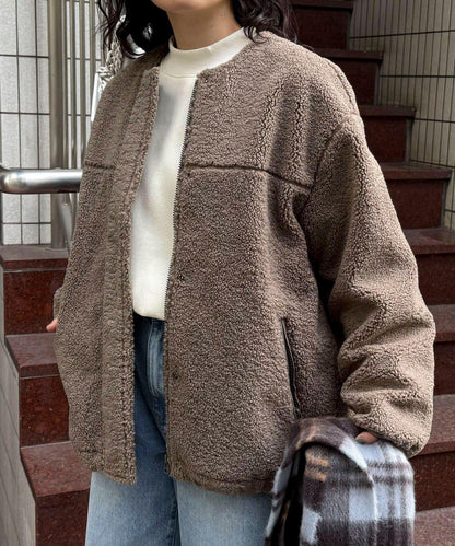 仿羊羔絨無領夾克