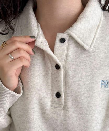 FR刺繡翻領加絨衛衣套頭衫