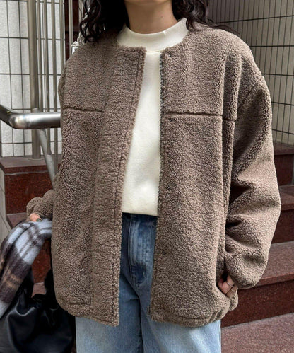 仿羊羔絨無領夾克