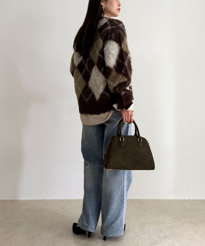 菱格紋磨毛V領針織衫