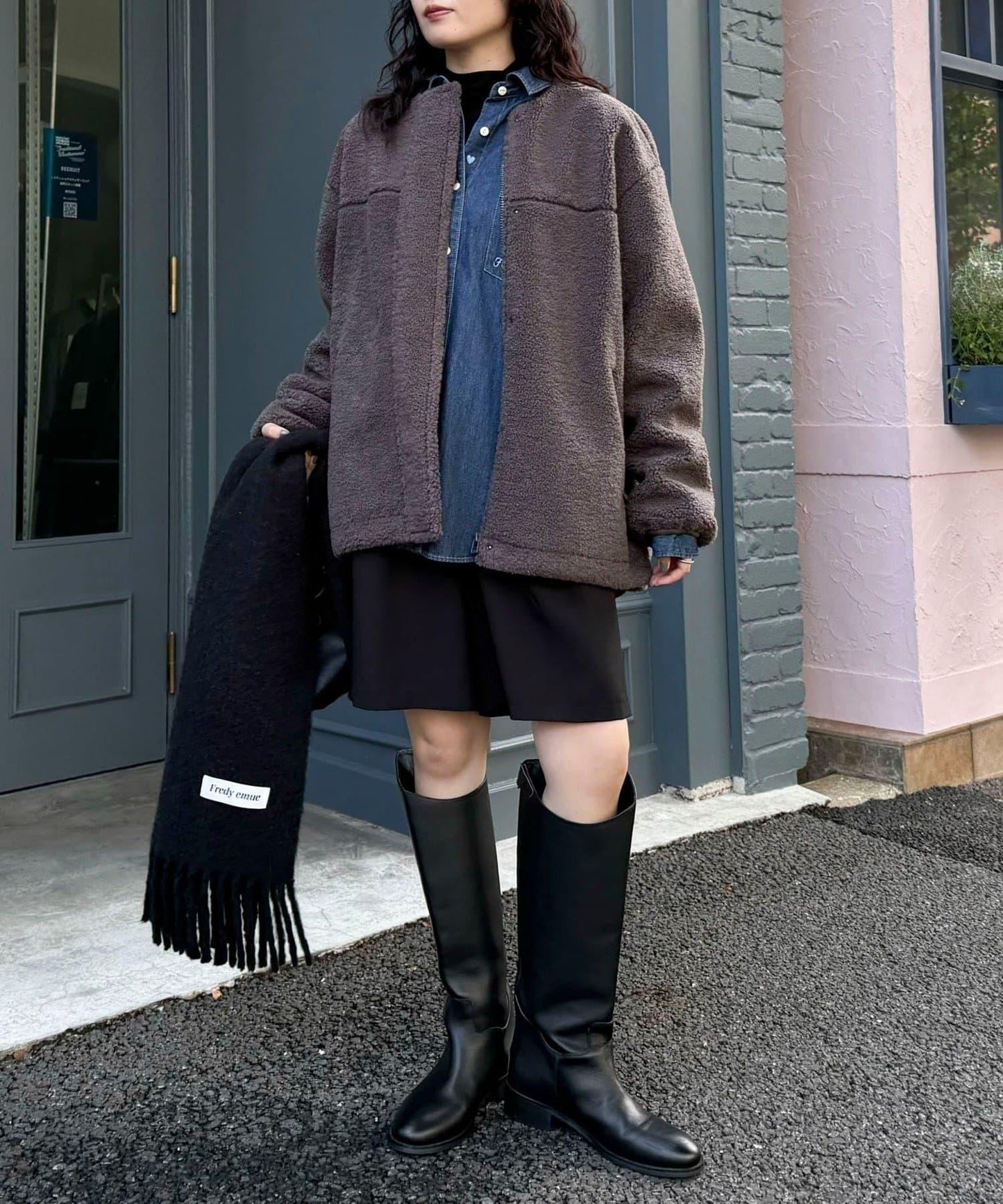 仿羊羔絨無領夾克