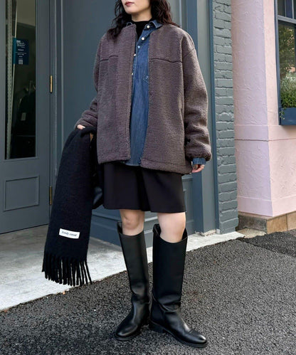 仿羊羔絨無領夾克