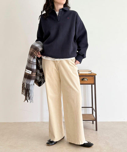 FR刺繡翻領加絨衛衣套頭衫