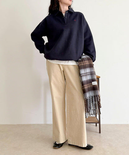 FR刺繡翻領加絨衛衣套頭衫