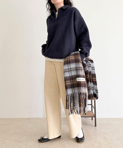 FR刺繡翻領加絨衛衣套頭衫