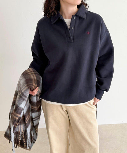 FR刺繡翻領加絨衛衣套頭衫