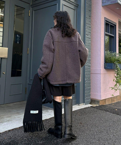 仿羊羔絨無領夾克