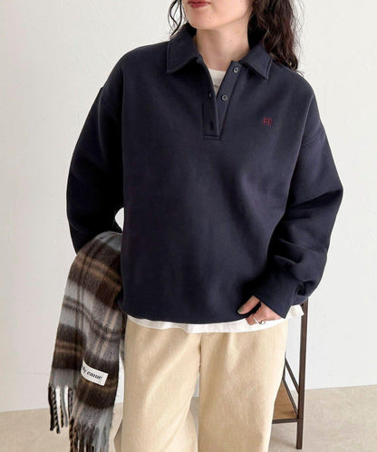 FR刺繡翻領加絨衛衣套頭衫