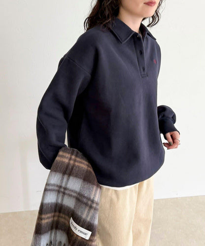 FR刺繡翻領加絨衛衣套頭衫