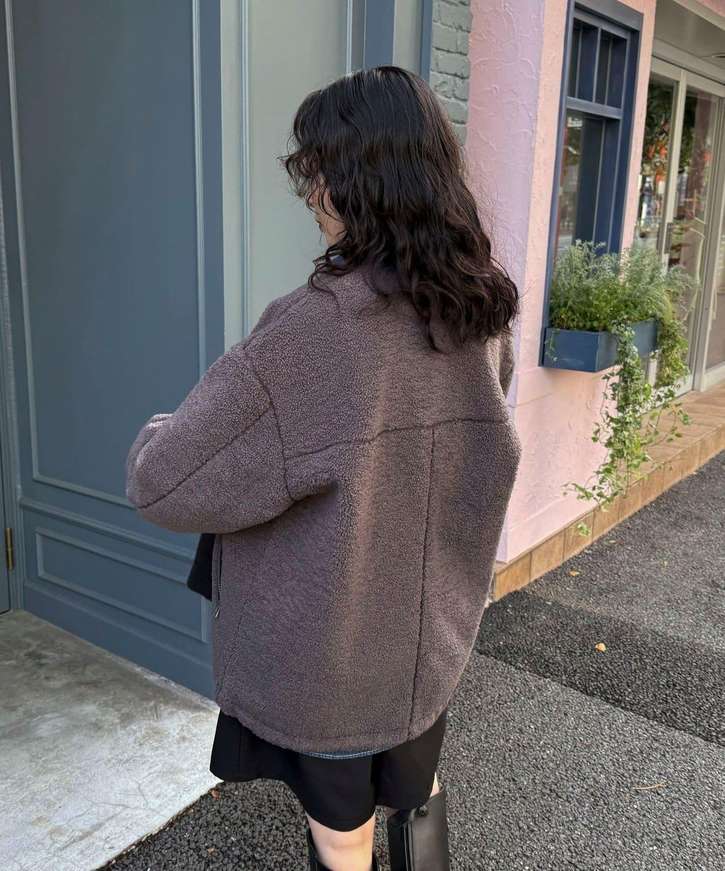 仿羊羔絨無領夾克