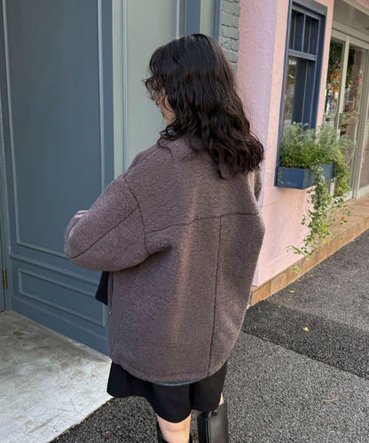 仿羊羔絨無領夾克