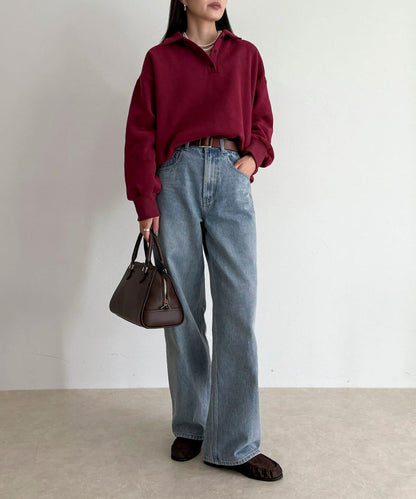 FR刺繡翻領加絨衛衣套頭衫