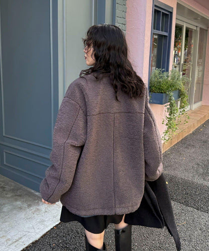 仿羊羔絨無領夾克