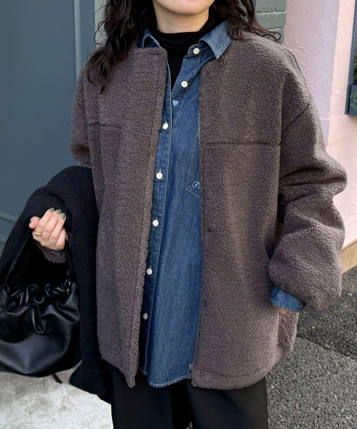 仿羊羔絨無領夾克