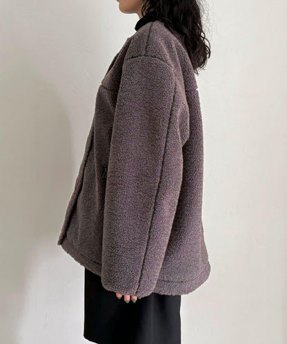 仿羊羔絨無領夾克