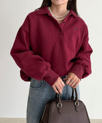 FR刺繡翻領加絨衛衣套頭衫