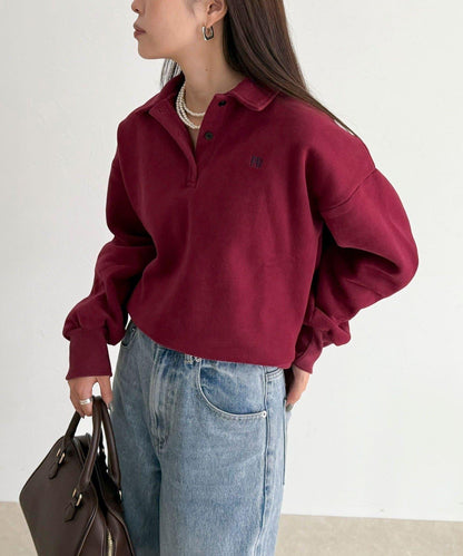 FR刺繡翻領加絨衛衣套頭衫