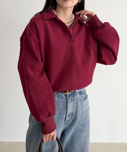 FR刺繡翻領加絨衛衣套頭衫