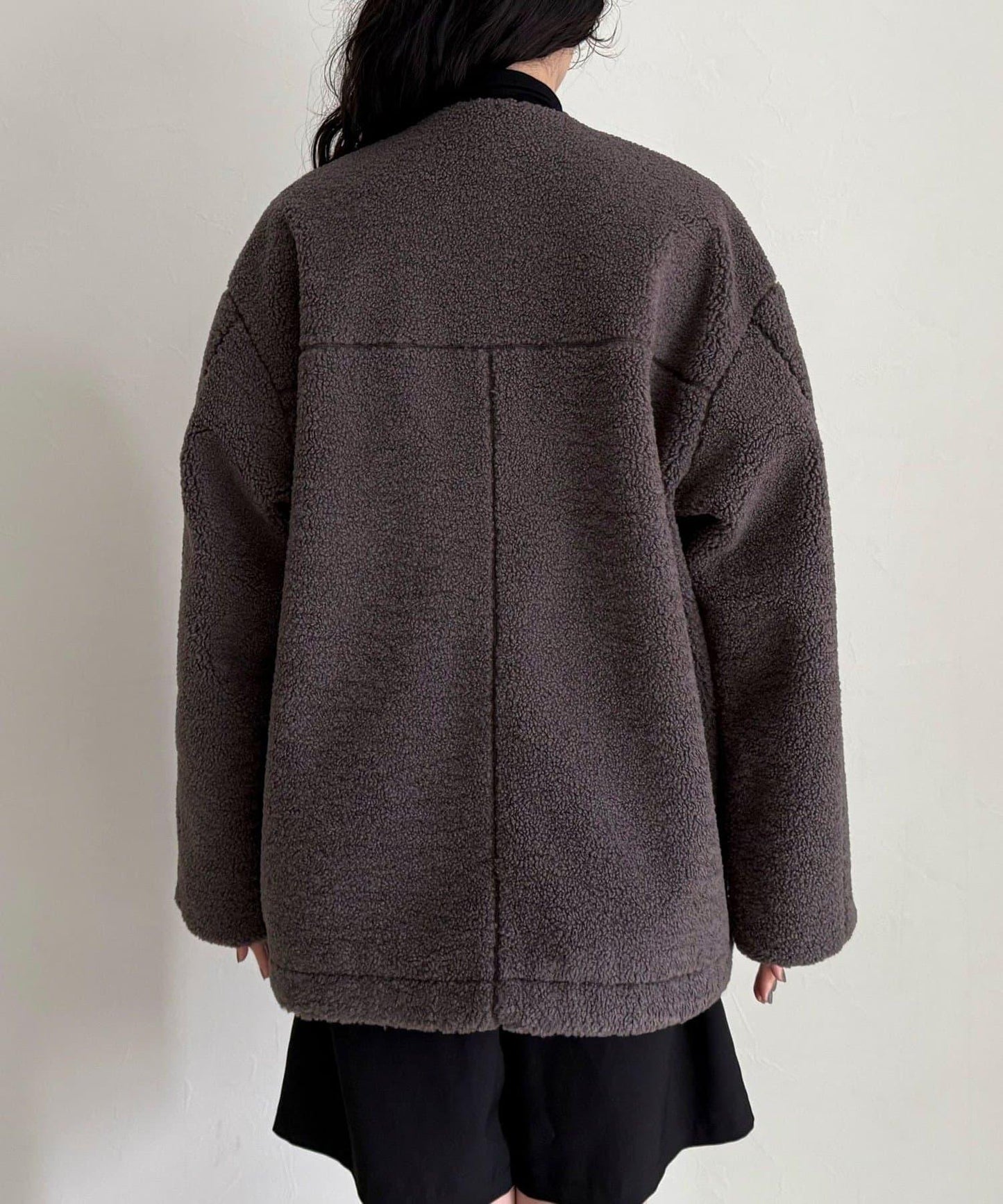 仿羊羔絨無領夾克