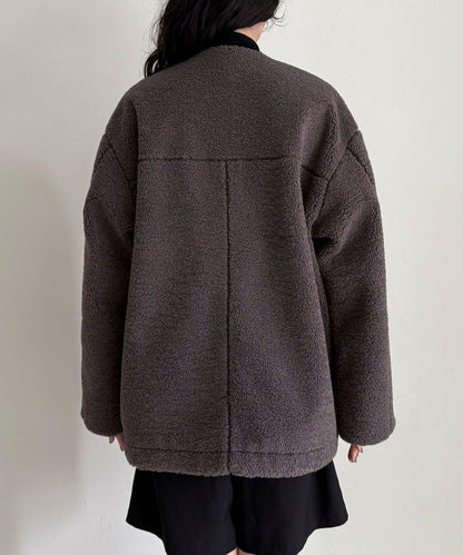 仿羊羔絨無領夾克