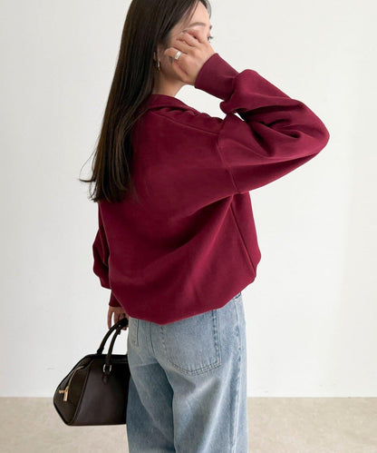 FR刺繡翻領加絨衛衣套頭衫