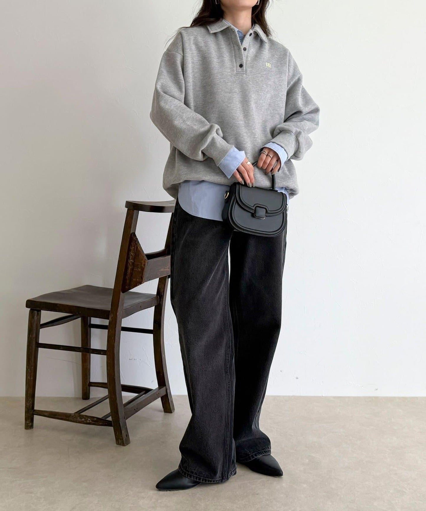 FR刺繡翻領加絨衛衣套頭衫