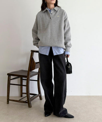 FR刺繡翻領加絨衛衣套頭衫