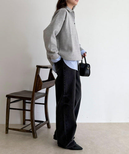 FR刺繡翻領加絨衛衣套頭衫