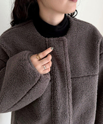 仿羊羔絨無領夾克