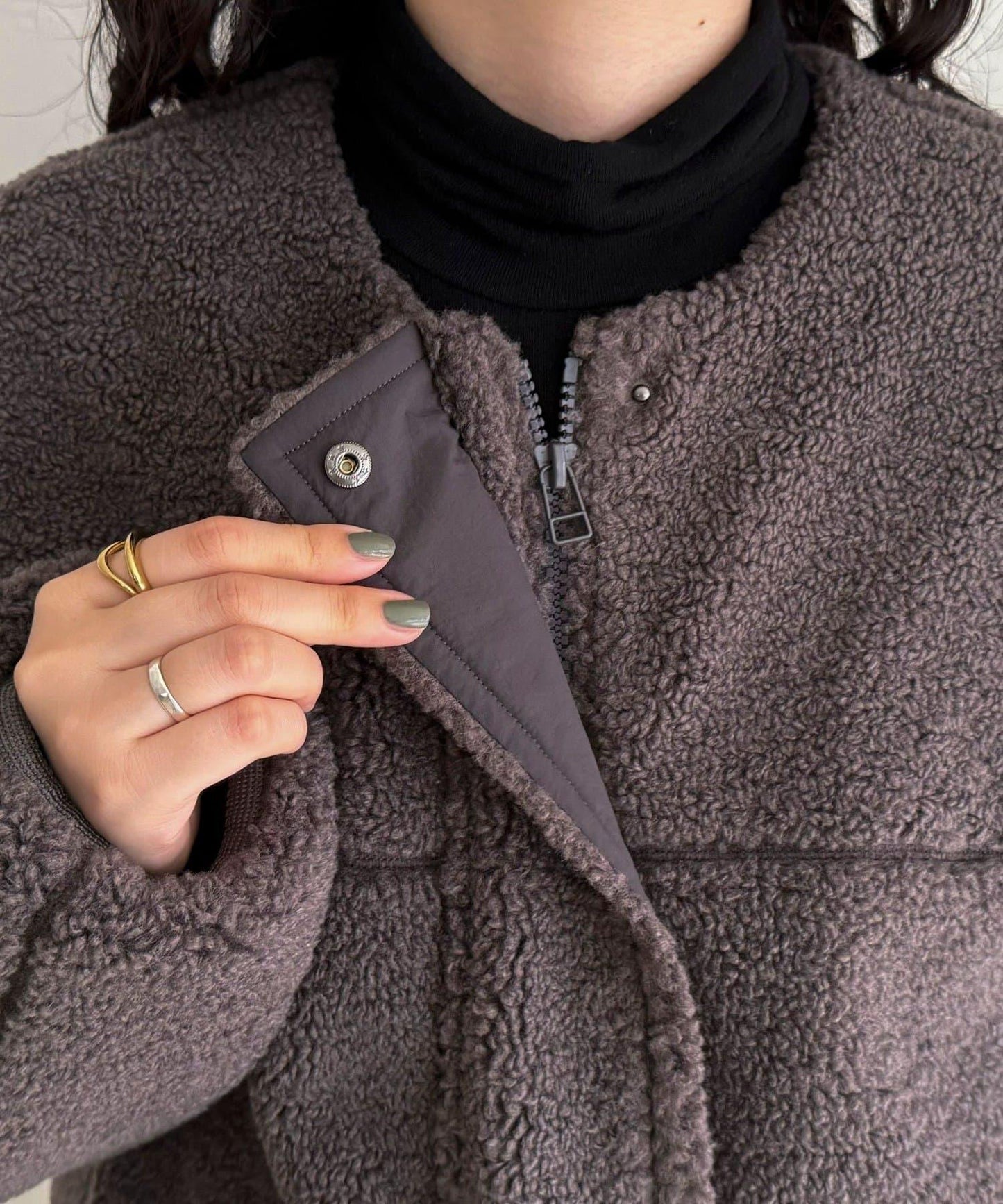 仿羊羔絨無領夾克