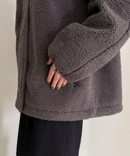 仿羊羔絨無領夾克