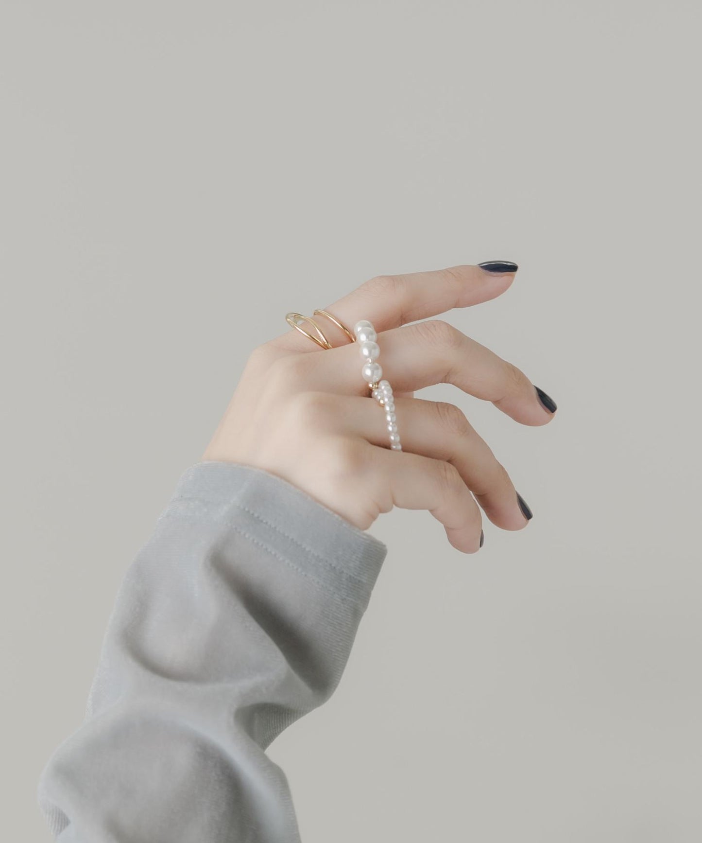 雙指珍珠兩件套戒指