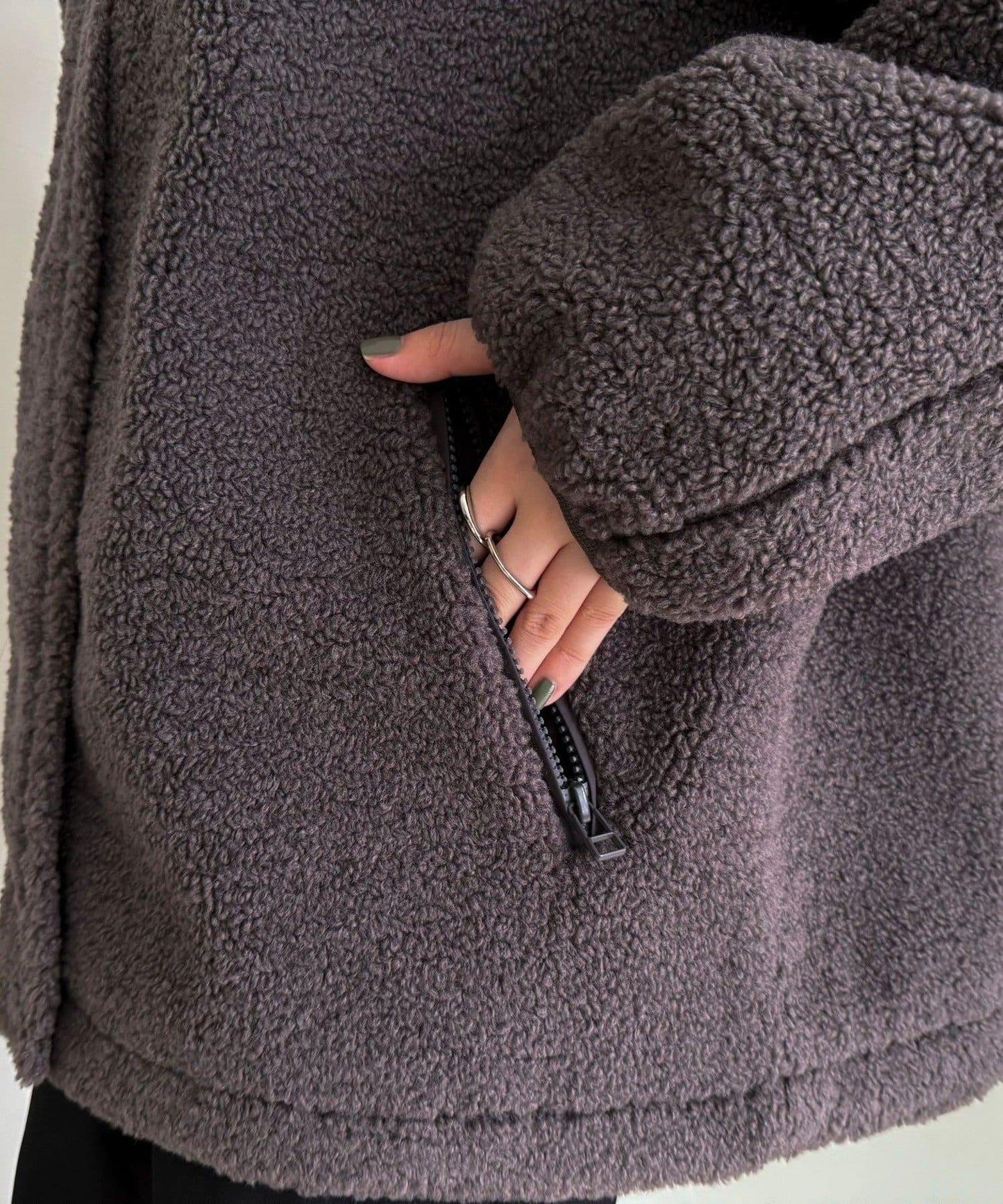 仿羊羔絨無領夾克