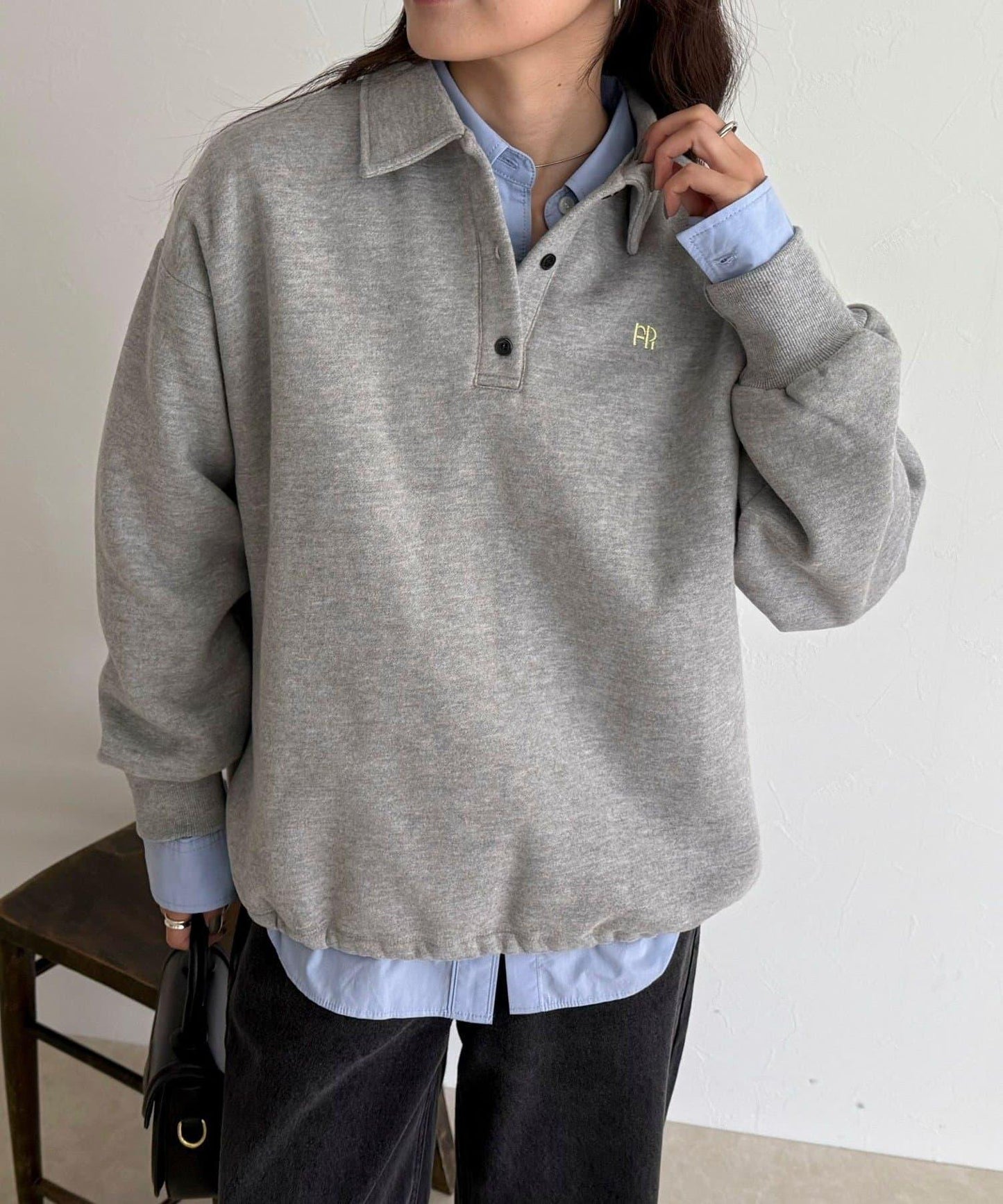 FR刺繡翻領加絨衛衣套頭衫