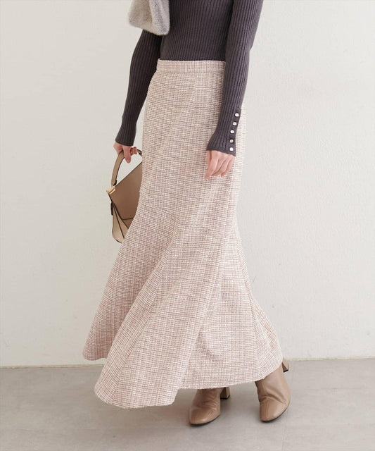 不對稱下襬粗花呢格紋半身裙