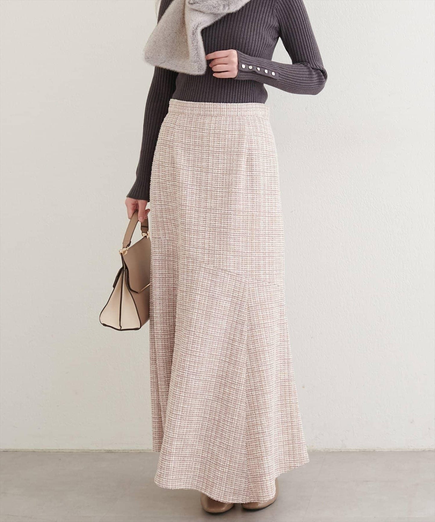 不對稱下襬粗花呢格紋半身裙